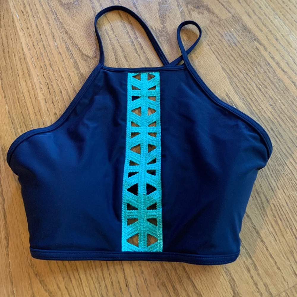 Juniors Aerie Blue High Neck Padded Swim Top Swimsuit  Size Small